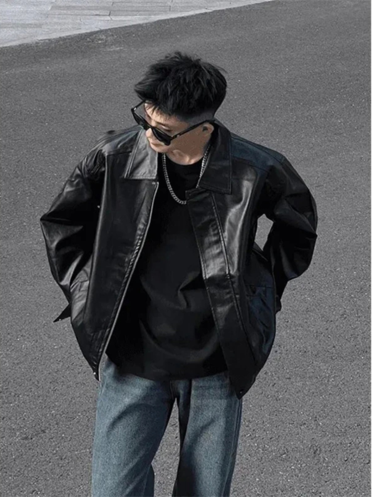 Riding Jacket Leather - Chaqueta de Cuero PU Negra para