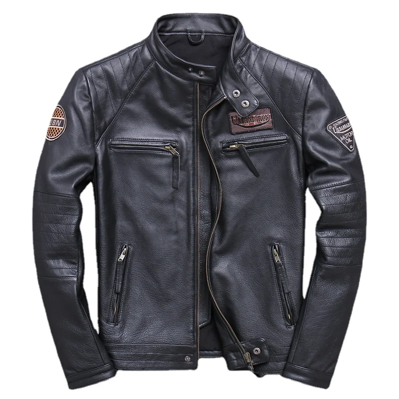 Riding Jacket Leather - Chaqueta de motorista de cuero genuino