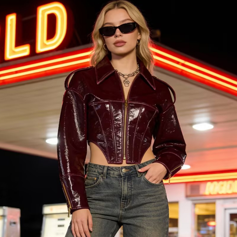Riding Jacket Leather - Chaqueta de cuero patentado vintage para