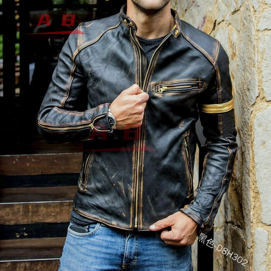Riding Jacket Leather - Chaqueta de Cuero Retro para Motocicleta,