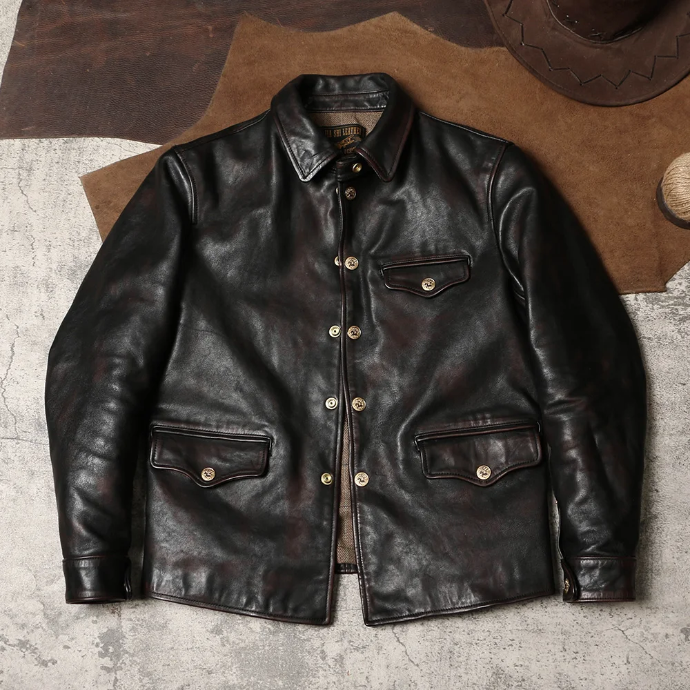 Riding Jacket Leather - YR!-chaqueta de cuero genuino para hombre,