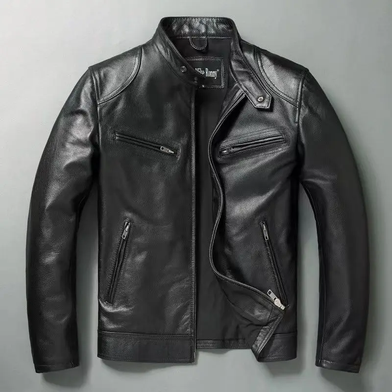 Riding Jacket Leather - Chaqueta de cuero genuino para hombre,